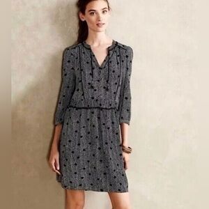 Maeve for Anthropologie Black/White Chevron Dot‎ Dress Size L